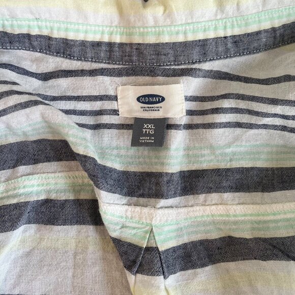 Old Navy Women Top Plus Size XXL Blue Stripe Linen Blend Button Up Coastal 16635 - Picture 3 of 9